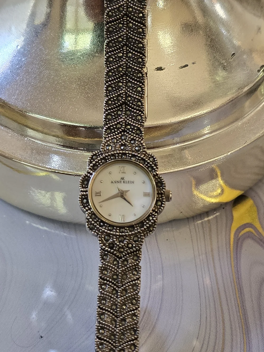 Anne Klein Women's Gold-Tone Marcasite Accent Watch - Gold